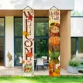 Thanksgiving harvest porch banners with scarecrow and pumpkins for autumn door decor - Scarecrow Heat Transfer (SDL-003) / 30x150cm
