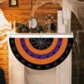 Halloween half-circle pleated fan flag with spider web pattern for festive party decor - Spider Web and Spider (SXQ-008) / 37.5x75cm