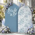 Arch backdrop cover with Bride to Be text and blue floral pattern for bridal party wedding. - Two Piece Set / Blue Floral Polyester