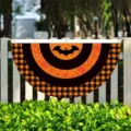 Halloween semicircular fan flag with pumpkins and bats for fence decoration - Boo! Pumpkin Bat Style (SXQ-005) / 37.5x75cm