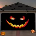 Halloween garage door banner spooky glowing pumpkin face outdoor holiday party decoration - Glowing Pumpkin Face (CK-001) / 400x180cm