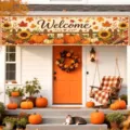 Thanksgiving welcome banner with pumpkin and sunflower prints for autumn porch decor. - Thanksgiving Welcome Style (SHF-001) / 30x120cm