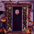 Dia de los Muertos porch sign Halloween Mexican holiday party hanging banner decoration - Black Marigold Skull Style (SDL-003) / 30x150cm