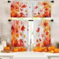 Thanksgiving 3-piece kitchen curtain set with watercolor maple leaf print design - Valance 138x45cm / CL-009 (Watercolor Maple Leaf)