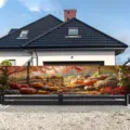 Thanksgiving autumn garden banner with harvest pumpkin and hay bale print decor - Thanksgiving Pumpkin Elements (SHF-002) / 30x120cm