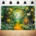 Sfondo foresta incantata per decorazione fotografica di compleanno per i bambini - Paese delle Fiabe (DABJB016) / 95x75cm