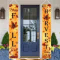 Thanksgiving Fall Harvest door banners for porch decoration with autumn leaves motif - Warm Orange Pumpkin (SDL-004) / 30x150cm