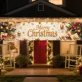 Feestelijke Merry Christmas banner voor buitenveranda en tuinhek decoratie met goud - SHF-014 Stijl