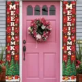 Festive red Christmas porch banners featuring Christmas trees and snowflake designs - Red and Black Plaid Christmas Letter Style (SDL-005)