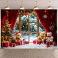 Sfondo per fotografia di Natale panno inverno scena di neve albero orso festa decoro tenda - SBJ-005