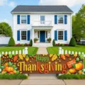 Outdoor Happy Thanksgiving banner decoration with pumpkin and autumn leaves for garden fence decor - Thanksgiving Sunflower Pumpkin (SHF-004) / 30x120cm