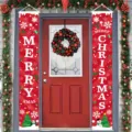 Festive red Merry Christmas door banners with snowman and tree patterns for porch - Red Background Snowman & Penguin (SDL-005)
