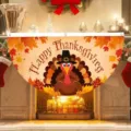 Fan-shaped Thanksgiving banner with cartoon turkey and maple leaves for fireplace - Turkey Maple Leaf Style (SXQ-004) / 37.5x75cm