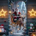 Rideau de porte de Noël festif avec traîneau du Père Noël et impression de renne - 90x180cm / Père Noël sur Traîneau (ML-004)