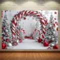 Sfondo fotografia di Natale foresta innevata alberi di bastoncino di zucchero - SBJ-007