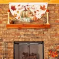 Fan-shaped harvest banner featuring Hello Fall pumpkin and maple leaf print for Thanksgiving - Hello Fall Style (SXQ-002) / 37.5x75cm