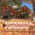 Happy Thanksgiving yard banner with pumpkin and turkey prints for outdoor decor - Thanksgiving Turkey and Plaid Style (SHF-006)