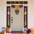 Day of the Dead Porch Banner Halloween Dia de los Muertos Outdoor Hanging Decor Party Supply - Classic Marigold Skull With Ornaments Style (SDL-006)