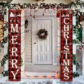 Red and black buffalo plaid Merry Christmas banners for festive front porch door decoration - Red and Black Plaid Christmas Style (SDL-008)