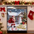 Copertura magnetica per lavastoviglie con Babbo Natale, pupazzo di neve e auguri - XYJT-008 (Babbo Natale e Regali)