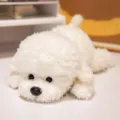 Niedlicher weißer magnetischer Plüsch-Teddyhund, liegend, weiches Fell - 33cm / Gebrochenes Weiß
