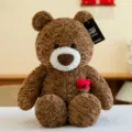 Adorable brown teddy bear plush toy with heart detail and black brand tag for gift - Dark Brown / 35cm
