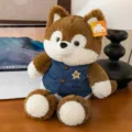 Weiches und süßes Husky Wolf Stofftier mit modischer blauer Jeansweste als Geschenk für Mädchen. - Husky / 50cm