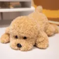 Süßer brauner Teddyhund-Plüschtier mit lockigem Fell in liegender Position für Kinder - 33cm / Khaki