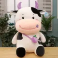 Soft and cute plush cow toy featuring purple horns and a small fruit crossbody bag - Purple Grape / 33cm