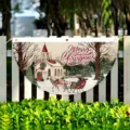 Dekorative Weihnachts-Fahne in Fächerform mit verschneiter Kirche und Schlitten-Motiv - 37.5x75cm（平面款） / SXQ-006