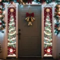 Pair of festive red Christmas door banners featuring Santa and tree illustrations for decor - Christmas Tree Style (SDL-009)