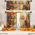 Thanksgiving kitchen curtain set with watercolor pumpkin and maple leaf landscape print - Small Curtain 66x91cm (Two Pieces) / CL-003 (Pumpkin and Maple Leaves)