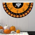 Halloween semi-circle fan flag featuring pumpkins, ghosts, and bats for party decor. - Pumpkin Ghost Dead Tree Style (SXQ-006) / 37.5x75cm