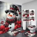 Christmas snowman bathroom 4-piece set with shower curtain and mats for holiday decor - Single Shower Curtain 90x180cm / YL-001 (Snowman Background)