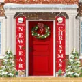 Festive red Christmas and Happy New Year porch banners for outdoor front door decoration - Red Christmas and New Year Style (SDL-009)