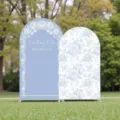 Coperture per fondale ad arco nuziale con fiori blu e pizzo - Stile di Testo con Bordo in Pizzo (SGX-005)