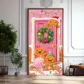 Festive Christmas door curtain featuring cute gingerbread men and pink door design - 90x180cm / Pink Gingerbread Men (ML-008)