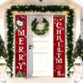 Outdoor Christmas porch banners with Merry Christmas text and festive snowman design - Red Background Cartoon Snowman (SDL-001) / 30x150cm