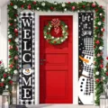 Christmas snowman welcome and let it snow porch banners for outdoor holiday decoration - Black and White Plaid Snowman Style (SDL-010)