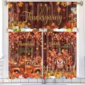 Festive Thanksgiving kitchen curtain set with pumpkins, turkeys, and maple leaf farm print - Small Curtain 66x91cm (Two Pieces) / CL-004 (Turkey Farm Truck)