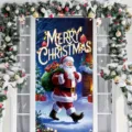 Festive Christmas door banner decoration featuring Santa Claus and Merry Christmas text - 90x180cm / Santa on Blue Background (ML-009)