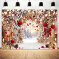 Christmas winter forest backdrop with snow, ornaments, and festive decorations - SBJ-001 Style / 95x75cm