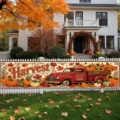 Thanksgiving yard banner with harvest pumpkin and red truck on autumn background. - Harvest Red Truck Style (SHF-009)