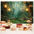 Fond de photographie de forêt enchantée pour décor de fête d'anniversaire enfant - Pays des Contes de Fées (SBJ-005) / 95x75cm