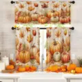 Thanksgiving 3-piece kitchen curtains with watercolor pumpkin and maple leaf print - Valance 138x45cm / CL-005 (Autumn Farm Harvest)