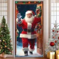 Christmas door cover featuring Santa Claus walking through a snowy doorway - 90x180cm / Santa in Snowy Night (ML-010)
