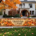 Outdoor fall banner with pumpkin and sunflower prints for Thanksgiving fence decoration - Welcome Fall Pumpkin Style (SHF-010)