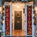 Red Christmas door banners featuring Feliz Navidad gold lettering for holiday porch decor - Red Festive Style (SDL-012)