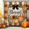 Rustikaler Herbst-Duschvorhang mit Blessed-Schriftzug, Kürbissen und Sonnenblumen-Dekor - Einzelner Duschvorhang 90x180cm / Herbst Segen Kürbis (YL-003)