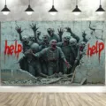 Gruseliger Halloween-Zombie-Wandhintergrund mit blutigem Hilfe-Schriftzug für Horrorpartys - 95x75cm / SBJ-002